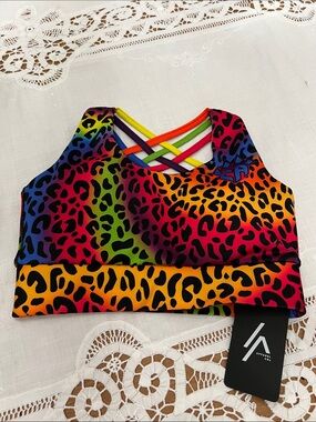ILSV NWT Cheer Athletics Neon Rainbow Cheetah Bra size Youth Large
